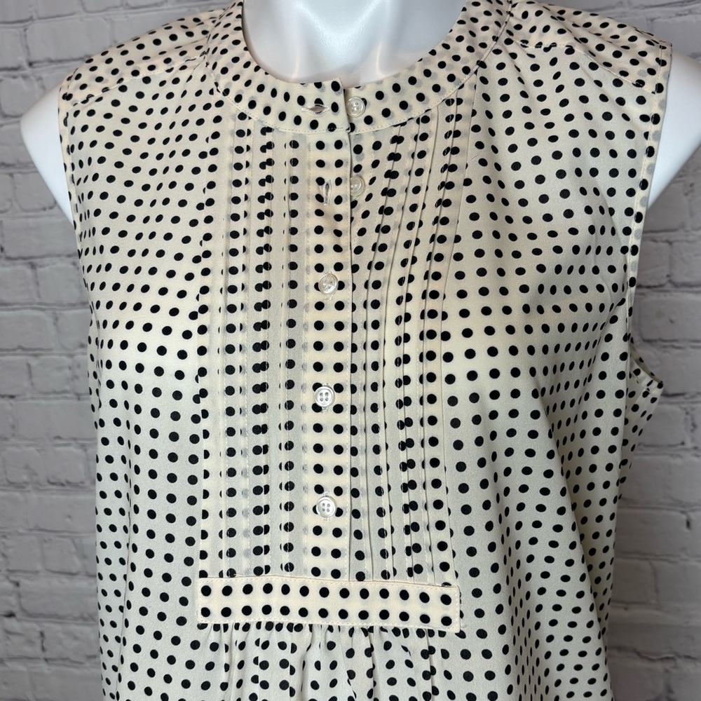 J.Crew Cream and Black Polka Dot Sleeveless Blouse Size 12 - Picture 2 of 9